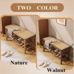 Bamboo Entryway Bench with Woven Rattan Seat — 2-Tier Shoe Storage Bench for Hallway & Entryway 39.4 inches Walnut - Image 6