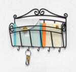 Spectrum Scroll Wall-Mounted Mail Organizer With Key Hooks, Wall Mount Entryway Organizer for Mail & Keys, Wall Letter Holder for Home & Office Organization, Black - Image 3