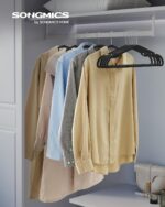 SONGMICS Clothes Hangers 50 Pack, Heavy-Duty Plastic Hangers, Coat Hangers with Wide Shoulder Notches, Pant Bar, 360° Swivel Hook, Space-Saving, 16.4 Inches, for Closet, Ink Black UCRP060B01 - Image 3