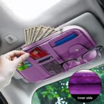 Car Sun Visor Organizer, Multi-Pocket PU Leather Sunglass Holder and Storage Pocket with Net Zipper, Card Sleeve Pocket Organizer, Auto Interior Accessories for Vehicle, Truck, SUV (Purple) - Image 4