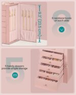 SONGMICS 6-Layer Jewelry Box Organizer with 5 Drawers, Jewelry Storage Case with Lock and Mirror, Large Storage Capacity, Gift for Loved Ones, for Necklaces, Watches, Jelly Pink UJBC152SA02S - Image 4