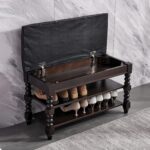 Shoe Storage Bench with Cushion, Entry Bench with Storage Solid Wood Shoe Bench Ideal for Entryway Living Room and Corridor (Walnut 39.4'') - Image 4