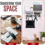 Spacelog Key and Mail Holder for Wall with Chalkboard – Magnetic Picture Frame Key Holder Wall Mount, White, Dual Storage & Cupboards - Image 7