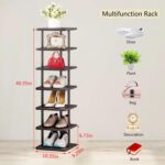 SORCEDAS 7 Tiers Vertical Shoe Rack Wooden Shoe Storage Organizer for Space Saving Narrow Shoe Shelf Storage 7 Pairs for Entryway Living Room Bedroom(Black + Rustic Dark Brown) - Image 4