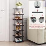 SORCEDAS 7 Tiers Vertical Shoe Rack Wooden Shoe Storage Organizer for Space Saving Narrow Shoe Shelf Storage 7 Pairs for Entryway Living Room Bedroom(Black + Rustic Dark Brown) - Image 5