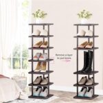 SORCEDAS 7 Tiers Vertical Shoe Rack Wooden Shoe Storage Organizer for Space Saving Narrow Shoe Shelf Storage 7 Pairs for Entryway Living Room Bedroom(Black + Rustic Dark Brown) - Image 6