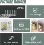 20pcs Super Hook Picture Hangers and Office Pack, Drywall Hooks for Hanging Pictures, Wall Hooks, Picture Hangers, Picture Hanging Kit，Hang Art, Clock, Shelves, Mirrors - Image 4