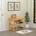 Zhuoyue Bamboo Shoe Rack Wood Bench with Storage Shelf for Entryway Small Space Organizer Indoor Outdoor Use - Image 5