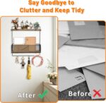 Key Holder Wall Mount, Self Adhesive Wall Organizer Key and Mail Holder Includes 4 Key Hooks, Mail Organizer Tray, Wooden Shelf for Entryway, Hallway, Kitchen, Living Room, Office - Image 6