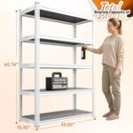 REIBII 5 Tier Storage Shelves, 2500LBS Adjustable Metal Shelving Unit, White Shelves for Pantry, Kitchen, Garage, Warehouse, 65.74" H x 33.85" W x 15.35" D, White - Image 3