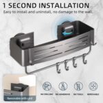 Onemake Shower Caddies Suction Cup, 2-Pack Removable Bathroom Shelf, Shower Organizer with Portable Hooks, Shower Caddy Corner Waterproof Holder with Towel Bar, Gray - Image 3