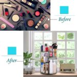 sanipoe 360 Rotating Makeup Organizer, Spinning Skincare Organizer,Cosmetic Display Case with Brush Holder Perfume Tray, Multi-Function Storage Carousel for Vanity Bathroom Countertop - Image 3