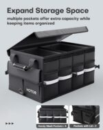 HOTOR Car Trunk Organizer - Foldable Trunk Organizer for SUV, Car Storage with Reflective Strips & Securing Cover, Large Capacity Car Accessories for Truck, Van & Sedan, Black, 22.1" x 12.6" x 11.0" - Image 3