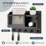 Nekon Key Holder Wall Mount with Mail Slot, 11.8" W x 7.5" H x 3.1" D Modern Farmhouse Key and Mail Organizer with 5 Hooks for Home Decor (Black) - Image 3