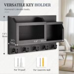 Nekon Key Holder Wall Mount with Mail Slot, 11.8" W x 7.5" H x 3.1" D Modern Farmhouse Key and Mail Organizer with 5 Hooks for Home Decor (Black) - Image 4