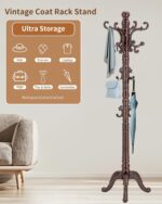 Wooden Coat Rack Stand, Solid Wood Freestanding Coat Rack, Vintage Coat Racks with 14 Hooks & Triangle Base, Standing Coat Hanger Jacket Tree Stand for Office, Entryway, Hallway - Image 9