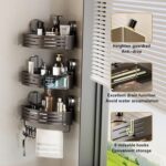 VOLPONE Corner Shower Caddy Suction Cup Shower Shelf Corner No Drilling Bathroom Shower Organizer Storage Rack Adhesive with Towel Bar Hooks(2-Pack, Gray) - Image 6