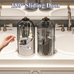 Dustproof Toothbrush Holders with Cover, Rotating Electric Toothbrush and Toothpaste Holder for Bathroom Countertop, 3 Slots Makeup Brushes Organizer, Grey White - Image 3