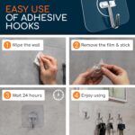GLUIT Adhesive Wall Hooks for Hanging Heavy Duty 22 lbs Hooks for Walls No Damage, Towel Sticky Clear Hook, Waterproof, Home, Bathroom, Kitchen, Office, and Outdoor 12 Pack - Image 6
