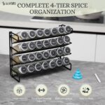 4-Tier Spice Rack Organizer Set – Wall Mounted or Countertop – Includes 28 Glass Spice Jars, 386 Spice Labels, Funnel, and Chalk Marker – Kitchen Spice Storage Solution - Image 4