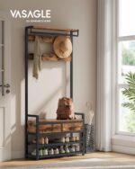 VASAGLE Hall Tree with Bench and Shoe Storage, Entryway Coat Rack with Shoe Bench, 2 Fabric Drawers, 10 Hooks, 11.8 x 31.7 x 71.5 Inches, Vintage Brown and Ink Black UHSR429B01 - Image 3
