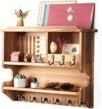 Key Holder for Wall, Mail and Key Holder for Home Decor, Key and Mail Holder for Wall with Key Hooks, Brown - Image 4