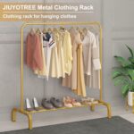 JIUYOTREE Metal 43.3 Inches Garment Rack with Bottom Shelf Clothing Rack for Hanging Clothes Coats Skirts Shirts Sweaters Gold - Image 5