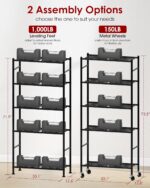 Storage Shelves Organizer - 5 Tier Metal Shelf Organizer with Metal Wheels and Adjustable Leveling Feet, Heavy Duty Garage Shelving for Kitchen, Pantry and Closet, 33.1"x12.6"x73.5", Black - Image 3