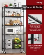 Storage Shelves Organizer - 5 Tier Metal Shelf Organizer with Metal Wheels and Adjustable Leveling Feet, Heavy Duty Garage Shelving for Kitchen, Pantry and Closet, 33.1"x12.6"x73.5", Black - Image 4