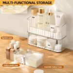 2-Tier Stackable Medicine Cabinet Organizer, Narrow Bathroom Makeup Organizer with Lipstick Holders & Cotton Swab Cases, Clear Countertop Shelf for Mirror Cabinet and Vanity - Image 4