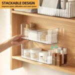 2-Tier Stackable Medicine Cabinet Organizer, Narrow Bathroom Makeup Organizer with Lipstick Holders & Cotton Swab Cases, Clear Countertop Shelf for Mirror Cabinet and Vanity - Image 5