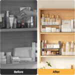 2-Tier Stackable Medicine Cabinet Organizer, Narrow Bathroom Makeup Organizer with Lipstick Holders & Cotton Swab Cases, Clear Countertop Shelf for Mirror Cabinet and Vanity - Image 7