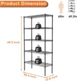Sweetcrispy 5-Shelf Storage Shelving Unit, Adjustable Metal Wire Racks Heavy Duty Standing Shelf Organizer for Kitchen, Closet, Pantry, Garage, Bathroom, Laundry (13.8" D x 35.4" W x 69.3" H) - Image 3