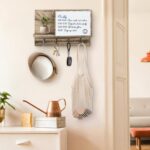 Rustic Wall Mounted Mail and Key Holder, Brown Solid Wood with Magnetic Whiteboard, 4 Hooks, Entryway Organizer - Image 4
