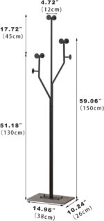 Freestanding Coat Rack Tree-shaped Metal Coat Tree with Heavy Duty Marble Base Corner Clothing Rack for Bedroom Entryway Hallway 14.96 x 10.24 x 68.9 Inches (Black) - Image 3
