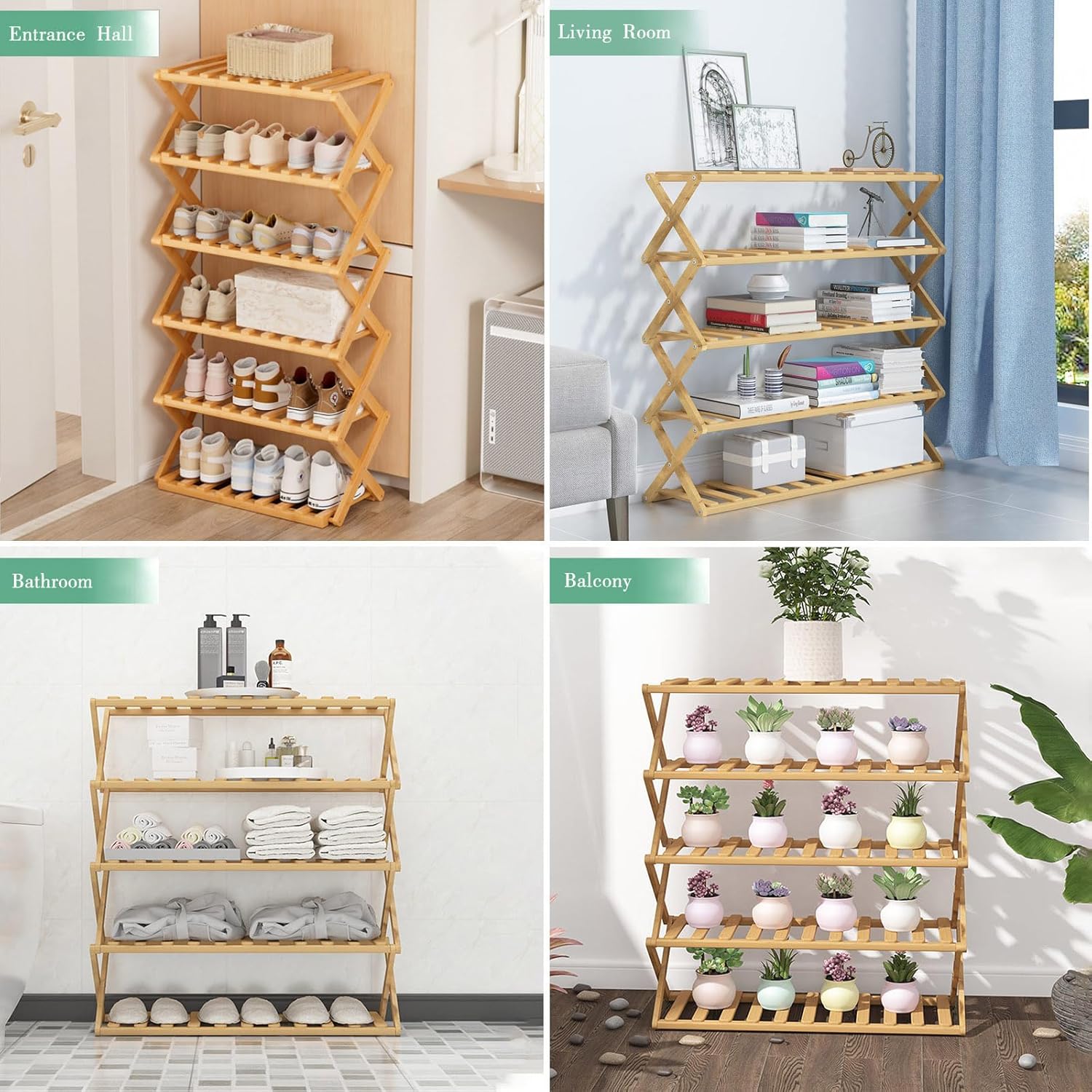6 Tier Bamboo Shoe Rack,Portable Folding Shoe Storage Rack,Without Installation Small Shoe Rack Perfect for Corridors, Bedrooms and Small Spaces (6 Tier) - Image 4