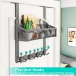 HapiRm Over The Door Hooks - Easy Installation Door Hanger with Basket and 16 Hooks, 304 Stainless Steel Storage Organizer for Towels, Coats, Bathroom, Kitchen, Dorm-Grey - Image 5