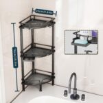 Consumest Corner Shower Caddy Stand - 3 Tier Shower Organizer with Soap Holder, Tall Floor Corner Shelves Standing with Adjustable Feet & 4 Hooks, Storage Rack for Bathroom Black - Image 3