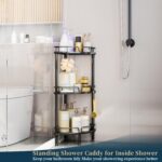 Consumest Corner Shower Caddy Stand - 3 Tier Shower Organizer with Soap Holder, Tall Floor Corner Shelves Standing with Adjustable Feet & 4 Hooks, Storage Rack for Bathroom Black - Image 6