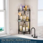 Consumest Corner Shower Caddy Stand - 3 Tier Shower Organizer with Soap Holder, Tall Floor Corner Shelves Standing with Adjustable Feet & 4 Hooks, Storage Rack for Bathroom Black - Image 8