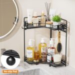 VITVITI 2-Tier Corner Bathroom Counter Organizer, Bathroom Countertop Organizer Storage for Sink, Metal Mesh Makeup Organizer for Vanity Countertop Kitchen with Hooks, Black - Image 4