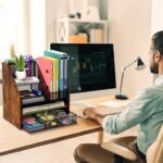 Wooden Desk Organizer - Mesh File Organizer with Drawers and Pen Holder - 4-Tier Vertical Paper Letter Storage Tray, Desktop Organizers and Accessories for Home Office - Image 4