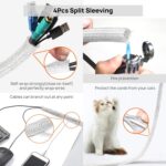 Cable Management Kit - 4 Cable Sleeve, 28 Self Adhesive Cable Clips, 29 Cord Holders, 10+2 Roll Cable Organizer Straps and 100 Fastening Cable Ties for TV Computer Under Desk (White) - Image 3