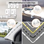 Cable Management Kit - 4 Cable Sleeve, 28 Self Adhesive Cable Clips, 29 Cord Holders, 10+2 Roll Cable Organizer Straps and 100 Fastening Cable Ties for TV Computer Under Desk (White) - Image 5