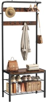 NEWBULIG Hall Tree with Shoe Bench and Coat Rack, 4-in-1 Entryway Organizer with 10 Hooks and Storage Shelf, Rustic Wood Finish Entryway Bench for Mudroom, Living Room, Bedroom - Image 3