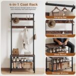 NEWBULIG Hall Tree with Shoe Bench and Coat Rack, 4-in-1 Entryway Organizer with 10 Hooks and Storage Shelf, Rustic Wood Finish Entryway Bench for Mudroom, Living Room, Bedroom - Image 4