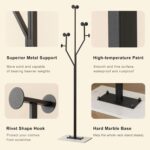 Heavy Duty Coat Rack Tree-shaped Metal Freestanding Coat Tree with Sturdy Marble Base Corner Coat Rack for Bedroom Entryway Hallway 14.96 x 10.24 x 68.9 Inches (Black) - Image 4
