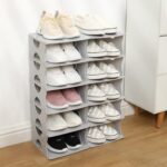 6-Tier Shoe Rack, Stackable Storage Organizer for Bedroom Entry, Adjustable Rack, Shoe Slots Shelf, Easy Tower Rack, Grey - Image 5