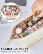 BAGSMART Travel Makeup Bag, Cosmetic Bag Small Make Up Organizer Case,Wide-open Pouch for Women Purse for Toiletries Accessories Brushes,Small Beige - Image 3
