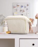 BAGSMART Travel Makeup Bag, Cosmetic Bag Small Make Up Organizer Case,Wide-open Pouch for Women Purse for Toiletries Accessories Brushes,Small Beige - Image 5